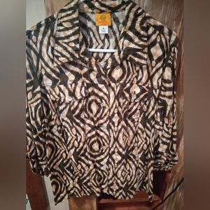 Ruby Rd. Brown and Black Patterned Jean Jacket